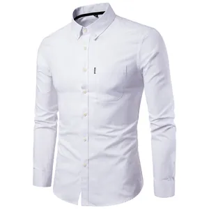 Professional view of a white men's Oxford shirt with button-down collar and chest pocket