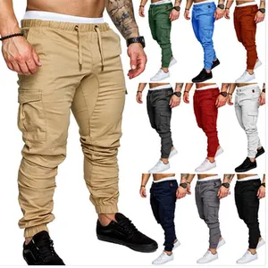 Herren Casual Cargo Jogger Hose Multi Taschen Baumwollmischung Gewebt Kordelzug Elastische Taille Tapered Hosen Outdoor
