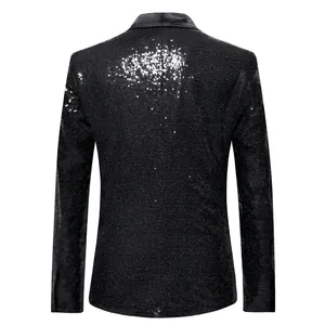 Detailed back view of a men's black sequined blazer jacket for stage performance and parties