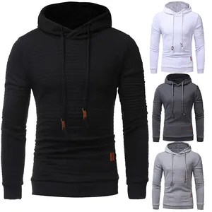 Men's slim fit hoodie with diamond lattice texture and adjustable drawstrings