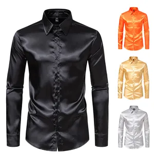 Elegante camisa casual de hombre de manga larga en satén brillante disponible en varios colores