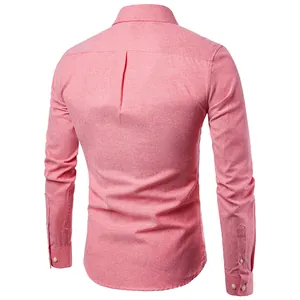 Detailed back view of a premium slim fit pink long sleeve Oxford casual shirt for men