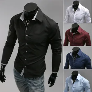 Camicie slim fit da uomo a maniche lunghe in più colori con colletto a contrasto unico