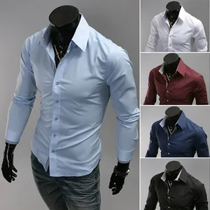 Camicia da uomo slim fit a maniche lunghe con elegante colletto a contrasto e bottoni