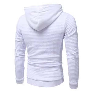 Detailed back view of white men's hoodie featuring unique 3D diamond grid texture