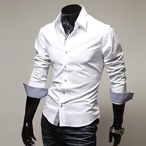Camicia da Uomo Slim Fit a Manica Lunga in Misto Cotone Dettaglio Contrasto Plaid Colletto e Polsini Casual Business Top
