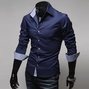 Camicia da uomo blu navy slim fit con colletto e polsini a contrasto a quadretti