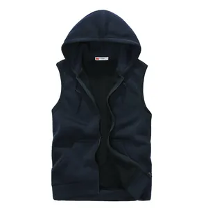 Klassische marineblaue ärmellose Herrenweste mit Kapuze, Reißverschluss und Taschen