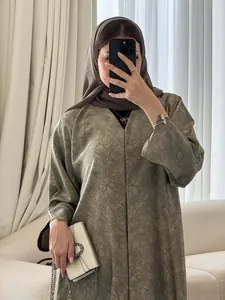 Elegant olive green long dress with intricate floral branch patterns for women