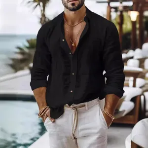 Chemise noire à manches longues en coton pour homme, idéale pour les vacances d'été