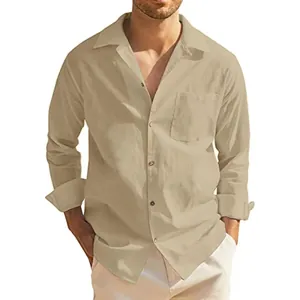 Herren Leinenhemd einfarbig Detail mit Button-Down-Kragen und praktischer Brusttasche