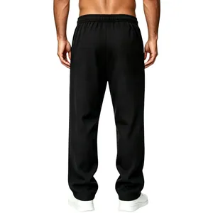 Detailed back view of men's black waffle knit straight leg casual lounge sweatpants