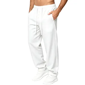 Detail showing the white waffle texture and drawstring waist of men's casual pants
