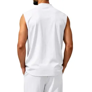 Back view detail of men's quick-dry white sleeveless tank top for sports and leisure