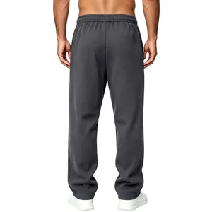 Detailed back view of men's loose fit dark grey waffle knit straight leg casual pants