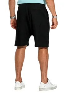 Detailed back view of men's breathable black linen shorts, perfect for summer vacation style