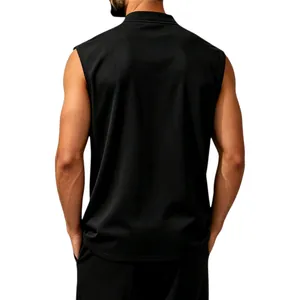 Back view of a men's quick-dry sleeveless tank top in black breathable performance fabric