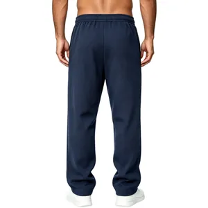 Detailed back view of men's navy blue waffle knit straight leg casual lounge pants