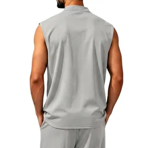Detailed back view of a grey quick-dry mesh sleeveless polo vest for men's casual wear