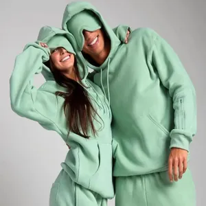 Σετ unisex φούτερ με κουκούλα σε χρώμα μέντας και παντελόνι με λεπτομέρεια μάσκας