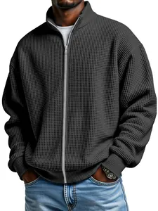 Giacca casual da uomo in maglia a nido d'ape grigio antracite con elegante collo alto e zip
