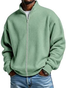 Giacca sportiva da uomo in maglia a nido d'ape con zip e collo alto in verde salvia