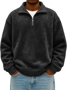Men Vintage Half Zip Sweatshirt Washed Distressed Polo Collar Loose Pullover Top For Autumn Winter Casual Daily Clothing