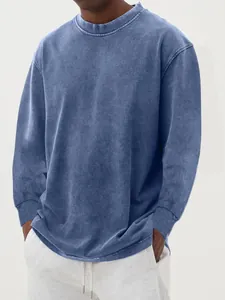 Heren vintage blauw gewassen t-shirt met lange mouwen in oversized losse pasvorm
