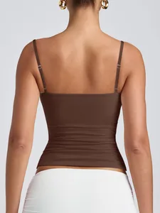 Back view of brown camisole with adjustable straps for women's summer fashion
