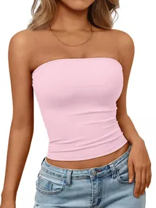 Haut tube sans bretelles rose clair élégant pour femme en tissu doux