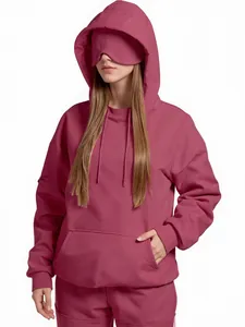 Sudadera con Capucha de Viaje para Mujer con Máscara de Ojos Incorporada Modo Avión Sudadera de Poliéster con Bolsillo Canguro Color Sólido Top Casual