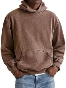 Detailed shot of men's vintage washed cotton hoodie in dusty rose oversized fit