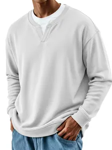Detail of men's fake two-piece sweatshirt with textured gray fabric and white collar