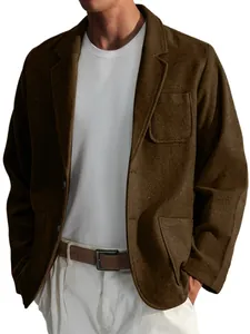 Detailed view of a brown vintage style men's casual jacket featuring a chest pocket design.