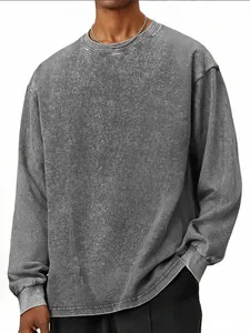 Men's vintage grey acid wash oversized round neck long sleeve sweatshirt top