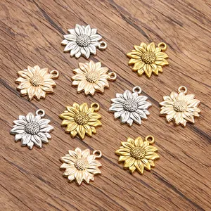 Lot de quatre couleurs de breloques tournesol métalliques pour bijoux DIY 19x22mm