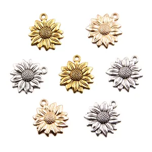 Lot de breloques tournesol 19x22mm en quatre finitions métalliques pour bijoux