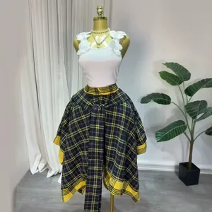 Women High Waist Plaid A-Line Skirt Lace-Up Irregular Hem Printed Midi Skirt Casual Summer Fashion Skirt For Teenagers