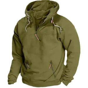 Herren Einfarbig Halber Reißverschluss Hoodie Verdickt Fleece Pullover Sweatshirt Für Lässig Outdoor Tragen