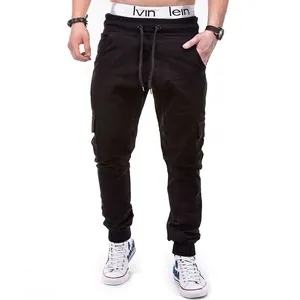 Men's black cargo jogger pants with drawstring waist and functional side pockets