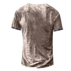 Back view of men's casual short-sleeve T-shirt with brown digital printed texture