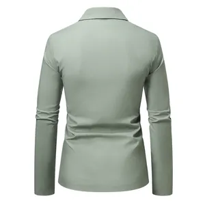 Detailed back view of a men's sage green cotton linen casual blazer with a tailored fit