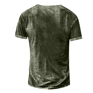 Back view of men's casual loose short sleeve T-shirt with vintage mineral wash