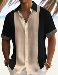 Detail view showing the fabric texture and color-block design of this men's casual beach shirt