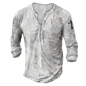 Detailed macro shot of men's acid wash long-sleeve T-shirt with sleeve cross print