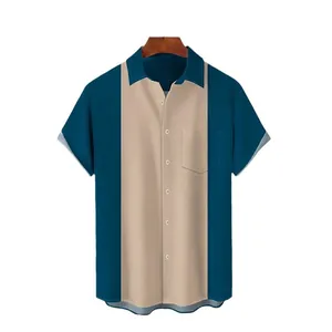 Camicia da uomo a maniche corte con design color block a contrasto e taschino sul petto