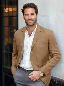 Classic men's brown cotton linen blazer for business casual smart look