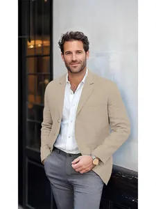 Professional men's khaki cotton linen blazer jacket for casual business and formal wear