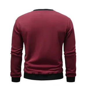Back view of a maroon polar fleece sweatshirt with black ribbed collar and cuffs