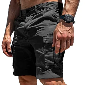 Men's vintage dark grey cargo shorts with multiple utility pockets for outdoor wear